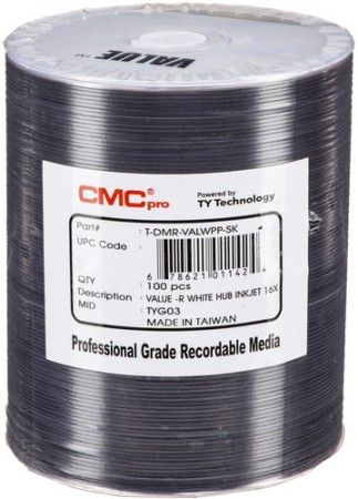 Microboards TDMR-VALWPP-SK CMC Pro Professional Grade Valueline DVD-R Media, Up to 16X Maximum Record Speed, 4.7GB Capacity, Value -R White Hub Inkjet, All Forms of Audio and Data Writes, Zero Wave Distortion, Lowest Jitter Levels, Estimated 50 Year Data Integrity, 100 Disc Tape Wrap, UPC 678621011424 (TDMRVALWPPSK TDMRVALWPP-SK TDMR-VALWPPSK)
