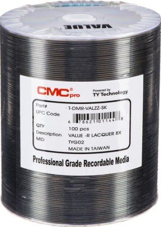 Microboards TDMR-VALZZ-SK CMC Pro Professional Grade Valueline DVD-R Media, Up to 16X Maximum Record Speed, 4.7GB Capacity, Shiny Silver Lacquer, All Frms of Audio and Data Writes, Zero Wave Distortion, Lowest Jitter Levels, Estimated 50 Year Data Integrity, 100 Disc Tape Wrap, UPC 678621011448 (TDMRVALZZSK TDMRVALZZ-SK TDMR-VALZZSK)