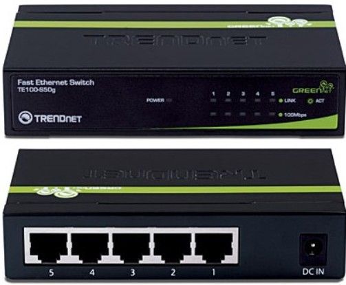 TRENDnet TE100-S50g Five-Port 10/100Mbps GREENnet Switch, Auto-MDIX Ethernet ports, Compliant with IEEE 802.3/IEEE 802.3u standards, 1Gbps switching fabric, Store-and-Forward switching architecture with non-blocking wire-speed performance, IEEE 802.3x flow control support, Provides 1k MAC address entries (TE100S50G TE100 S50G)