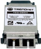 TRENDnet TEG-GBSX GBIC Multi-Mode SX Module, Wavelenght 850nm, Power Budget -9.5 ~ -3dBm, Sensitivity -18, Power 9dBm, GBIC module for multi-mode fiber with an SC connector-type, For distances up to 550m, Designed to connect with a standard GBIC slot, Compliant with Gigabit Interface Converter Specification SFF-8053, REV 5.5 (TEG GBSX TEGGBSX TEG-GBS TEG-GB TEG-G TEGGBS TEGGB TEGG TEG Trendware) 