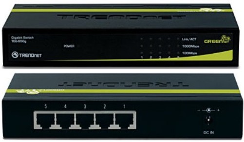 TRENDnet TEG-S50g Five-Port Gigabit GREENnet Switch, 5 x 10/100/1000Mbps Auto-Negotiation, Auto-MDIX Gigabit Ethernet ports, Store-and-Forward switching architecture with non-blocking wire-speed performance, IEEE 802.3x Flow Control for full-duplex mode, Back pressure Flow Control for half-duplex mode, Sturdy metal housing (TEGS50G TEG S50G)
