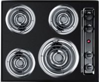 Summit TEL-03 Electric Cooktop 24" wide, Black, Porcelain top, One 8 inch and three 6 inch coil burners, Made in USA, Dimensions 3 3/4" × 24" × 20" (TEL03 TEL0-3 TEL 03 TEL 03) 