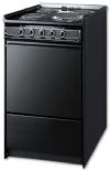Summit TEM110CR Slide-In Electric Range In Black With Lower Storage Compartment, 20" Wide; Slim 20" width, perfectly sized for apartments and other homes with smaller kitchen spaces;  Slide-in look, low backguard can blend into other cabinetry and lets you choose your own wall design behind the range; Chrome drip pans, each element includes a removable chrome pan for easier cleaning; UPC 761101058207 (SUMMITTEM110CR SUMMIT TEM110CR SUMMIT-TEM110CR) 