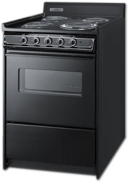 Summit TEM610CW Electric Range In Black With Oven Window, Interior Light, And Lower Storage Compartment, 24