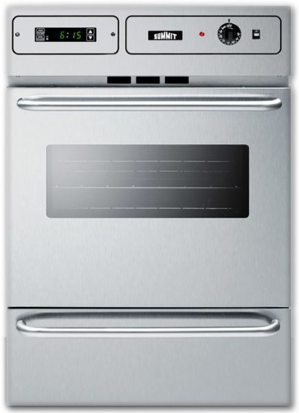Summit TEM788BKW Stainless Steel 220V Electric Wall Oven With Digital Clock/Timer And Oven Window, For Cutouts 22.38