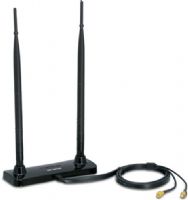TRENDnet TEW-AI77OB Duo 7dBi Indoor Omni-Directional Antenna, Use the 0.9m (3 ft) 2-in-1 extension cable to position the antennas in an optimal location, Two 7dBi high gain antennas maximize wireless network coverage, Antenna stand is designed to mount on horizontal and vertical surfaces, No software/drive installation required (TEWAI77OB TEW AI77OB) 