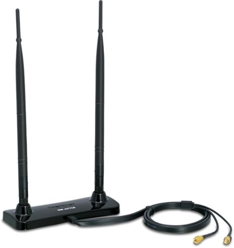 TRENDnet TEW-AI77OB Duo 7dBi Indoor Omni-Directional Antenna, Use the 0.9m (3 ft) 2-in-1 extension cable to position the antennas in an optimal location, Two 7dBi high gain antennas maximize wireless network coverage, Antenna stand is designed to mount on horizontal and vertical surfaces, No software/drive installation required (TEWAI77OB TEW AI77OB)