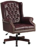 Office Star TEX220 Traditional Oxblood Vinyl Wing Back Chair, Thickly padded seat and back, Built in lumbar support, One touch pneumatic seat height adjustment, Locking tilt control, 19" W x 19.5" D x 4" T Seat Size, 20" W x 26" H x 4.5" T Back Size, 19" Arms Max Inside, 26" Arms to Floor Min (TEX-220 TEX 220 ) 