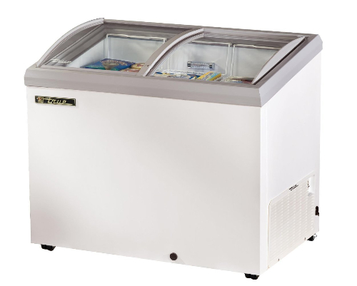 True TFM-41AL Horizontal Freezer: Glass Angled Lid, 2 Lids, 41 3/8 in -1051 mm Large, 26 3/8 in - 670 mm Depth, 34 in - 864 mm Height, 1/4 HP, 115/60/1 Voltage, 2.5 Amps, 5-15P NEMA Config, 9 ft / 2.74 m Cord Length, 190 lb / 87 Kg Crated Weight,  (TFM41AL TFM-41AL)