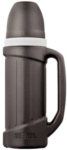Thermos 2595 Floating Beverage Bottle, Gray, TherMax double wall vacuum insulation for maximum temperature retention, hot or cold, Unbreakable 18/8 stainless steel interior and exterior, Shock-resistant plastic outer shell protects against dents (THERMOS2595 THERMOS-2595)