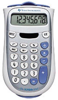Texas Instruments TI-1706 SV Basic Handheld Calculator, Giant SuperView display and dual power, Color-coded keyboard with extra-large, easy-to-use keys, Change sign (+/-) key simplifies entry of negative numbers, Square root key is useful for schoolwork, Solar and battery powered to work anywhere, Protective slide case stores on back when not in use (TI1706SV TI-1706-SV TI-1706SV TI1706-SV TI1706 TI 1706)