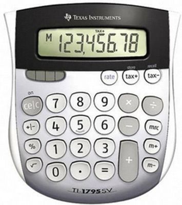 Texas Instruments TI-1795 SV Mini-Desktop Calculator, Well-spaced keyboard with large, contoured keys for easy operation, Change sign (+/-) key simplifies entry of negative numbers, Square root key is useful for schoolwork, Solar and battery powered to work anywhere, Angled display for easy viewing (TI1795SV TI-1795-SV TI-1795SV TI1795-SV TI1795 TI 1795)