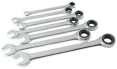 Titan 17350 Ratcheting SAE Combination Wrench Set, 7-Piece; 72 fine-tooth ratchet design for fast performance; Less than 5 degree sweep for use in tight spots; Chrome vanadium steel; Re-usable storage rack; Sizes: 5/16 in., 3/8 in., 7/16 in., 1/2 in., 9/16 in., 5/8 in. and 3/4 in. (TITAN17350)