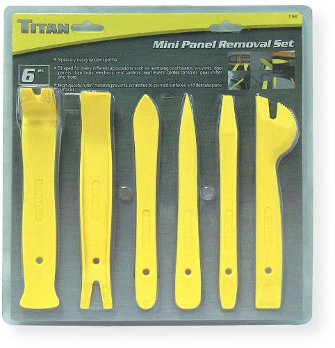 Titan Tools Model 11566 TITAN - 6 Piece Nylon Slim Line Removal Kit for Vehicle Door Panels, Air Vents, Dashboards and other components; UPC 802090115660 (11566 KIT REMOVAL TITANTOOLS TITAN TOOLS TITANTOOLS-11566 TITANTOOLS11566)
