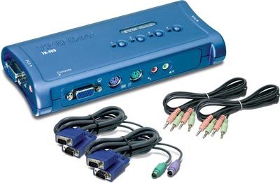TRENDnet TK-408K  4-port PS2 KVM Switch Kit with Audio- Include 4 x KVM Cables, Hot-Plug feature, add PC or remove the connected PC for maintenance without powering down the KVM Switch or other PCs  (TK408K    TK   408K)