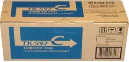Kyocera TK-592C Cyan Toner Cartridge for use with FS-C2026MFP, FS-C2126MFP AND FS-C5250DN Printers, Up to 7000 Page Yield Capacity, New Genuine Original OEM Kyocera Brand (TK592C TK 592C TK-592) 