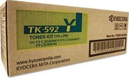 Kyocera TK-592Y Yellow Toner Cartridge for use with FS-C2026MFP, FS-C2126MFP AND FS-C5250DN Printers, Up to 7000 Page Yield Capacity, New Genuine Original OEM Kyocera Brand (TK592Y TK 592Y TK-592) 