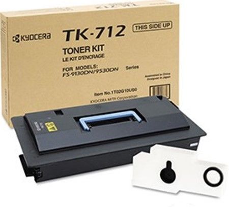 Kyocera TK-712 Black Toner Cartridge for use with FS-9130DN, FS-9130DN/B, FS-9130DN/D, FS-9530DN, FS-9530DN/B and FS-9530DN/D Laser Printers, Up to 40000 Pages Yield at 5% Coverage, New Genuine Original OEM Kyocera Brand, UPC 632983008881 (TK712 TK 712) 