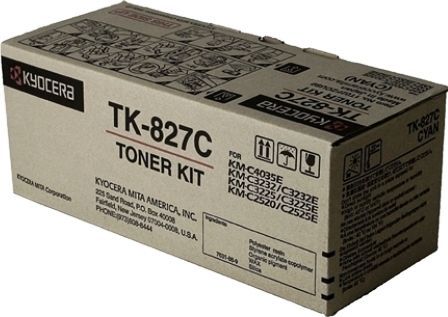 Kyocera TK-827C Cyan Toner Cartridge for use with KM-C2520 KM-C2525 KM-C3225 KM-C3232 KM-C4035 Multifunction Printers, Up to 7000 pages yield at 5% Coverage, New Genuine Original OEM Kyocera Brand, UPC 632983007679 (TK827C TK 827C TK-827) 