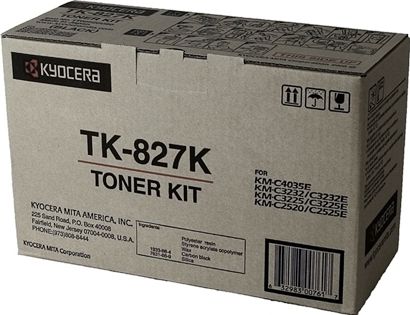 Kyocera TK-827K Black Toner Cartridge for use with KM-C2520 KM-C2525 KM-C3225 KM-C3232 KM-C4035 Multifunction Printers, Up to 15000 pages yield at 5% Coverage, New Genuine Original OEM Kyocera Brand, UPC 632983007655 (TK827K TK 827K TK-827) 