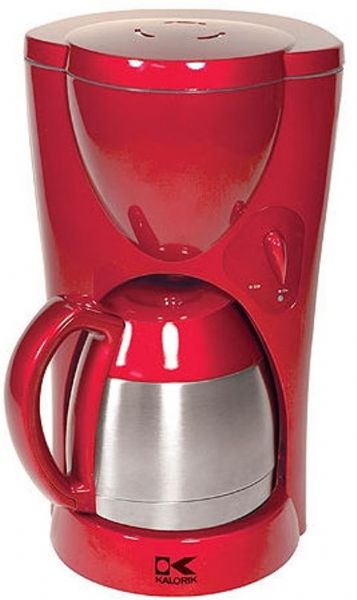 Kalorik TKM-17409 Metallic Red 10-Cup Coffee Maker with Thermal Carafe, One-piece cover for access to reservoir and brew basket, Keep warm function, Anti drip, Detachable filter holder, 2 water level indicators, 900 watts Power Output, UPC Code 877340000577 (TKM 17409 TKM17409 TKM-17409)