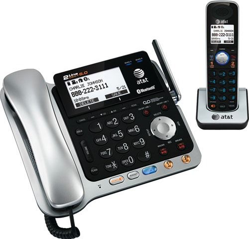 AT&T TL86109 Two-line Connect to Cell Corded/Cordless Answering System with Caller ID/Call waiting, Expandable up to 12 handsets, High-contrast backlit LCD and lighted keypad, Cordless and corded handsets, Line power mode, DECT 6.0 digital technology, Large tilt backlit base display, Intercom between handsets and base unit, UPC 650530018732 (TL-86109 TL 86109)
