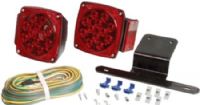 Optronics TLL9RK Waterproof LED Trailer Light Set; Traditional style fits many applications; SMD LED technology for reliable, waterproof performance; Stud mount lights mount on 2" centers; Hard wired, with separate ground wire; Acrylic lens and plastic housing materials; Includes: STL8RB, STL9RB, 25-ft harness, license plate bracket and mounting hardware, retail clam pack; UPC 047286849008 (TLL-9RK TLL 9RK) 