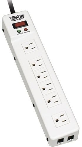 Tripp Lite TLM626TEL15 Surge Suppresor with Right-Angle Plug and Tel/DSL Surge Protection (1 line), 6 right-angle outlets / 15 ft. cord, Built-in RJ-11 jacks prevent surges from damaging your telephone/DSL/modem/fax equipment; 6 ft. telephone cord included, Surge suppression rating 1208 joules (TLM-626TEL15 TLM626-TEL15 TLM-626-TEL-15)