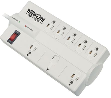 Tripp Lite TLP808 Protect It! Surge Suppressor 110-125V, 1900 joules AC surge suppression shields equipment from the strongest surges and line noise, 8 AC outlets with room for 3 transformer plugs without blocking outlets covers computers and all peripherals, Long 8 foot AC line cable with space-saving angle input plug conveniently reaches distant outlets (TLP-808 TLP 808 TRIPPLITE TRIPP-LITE) 