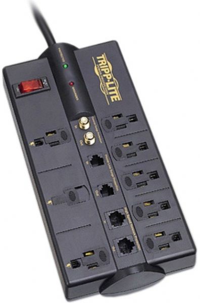 Tripp Lite TLP810NET Surge Suppressor, Small workgroup server Load Rating, AC 120 V Input Voltage, 50/60 Hz Frequency Required, 1 x power NEMA 5-15 Input Connectors, AC 120 V Output Voltage, 8 x power NEMA 5-15 Output Connectors, Phone line - RJ-11 Dataline Surge Protection, Standard Surge Suppression, 1 ns Surge Response Time, 3690 Joules Surge Energy Rating, 250000 US Dollars Equipment Protection Value (TLP-810NET TLP 810NET TLP810-NET TLP810 NET) 