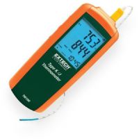 Extech TM100 Type K/J Single Input Thermometer, Large backlit LCD display, Wide temperature range with 0.1°/1° resolution, Readout in °F, °C, or K -Kelvin, Data Hold function freezes reading on display, Max/Min/Avg readings with relative time stamp, Offset key used for zero function to make relative measurements, Auto Power off with disable feature, UPC 793950401002 (TM-100 TM 100 TM100) 