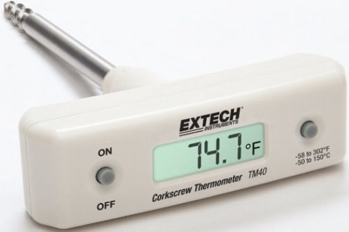 Extech TM40 Corkscrew Stem Thermometer; Provides easy grip to twist the screw tip into any solid or semi-solid materials to take temperature measurements; Measures temperature from -58 to 302F (-50 to 150C); Basic accuracy of +/-1.8F/1C with 0.1/1 resolution; Rugged 4