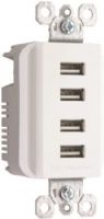 On-Q TM8USB4WCC6 Quad USB Charger, White, Includes 4 USB type A charging ports, 4.2A total charging capacity, Simultaneously charges up to 4 mobile devices, Compatible with USB 2.0 & 3.0 devices, Slim 1.3" depth fits in any box, Back and side wire terminals for installation flexibility, Accepts standard Pass & Seymour Wall Plates, Dimensions (DxWxH) 1.33" x 1.693" x 3.281", UPC 785007028737 (TM8-USB4WCC6 TM8USB4-WCC6 TM8-USB4-WCC6) 