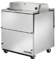 True TMC-34-S-DS Milk Cooler Dual Sided, Stainless Steel Exterior / Stainless Steel Interior, Interior - 300 series stainless steel walls and reinforced floor, Standard with heavy duty floor racks and convenient clean out drain, Designed to hold 8 milk crates, Oversized, forced-air refrigeration system maintains milk temperatures of 33°F to 38°F- .5°C to 3.3°C (TMC 34 S DS SS TMC34SDSSS) 