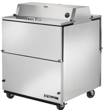 True TMC-34-S-DS Milk Cooler Dual Sided, Stainless Steel Exterior / Stainless Steel Interior, Interior - 300 series stainless steel walls and reinforced floor, Standard with heavy duty floor racks and convenient clean out drain, Designed to hold 8 milk crates, Oversized, forced-air refrigeration system maintains milk temperatures of 33F to 38F- .5C to 3.3C (TMC 34 S DS SS TMC34SDSSS)