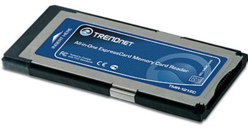TRENDnet TMR-121EC All-in-One ExpressCard Memory Card Reader, Transfer Rate Up to 480Mbps, Supports both 34mm and 54mm ExpressCard slots, Compliant with high-speed and high capacity memory cards (SDHC Class. 6), Supports most popular memory cards including SD, MMC, MS, MS Pro, SDHC and XD formats (TMR121EC TMR 121EC TMR-121E TMR-121)