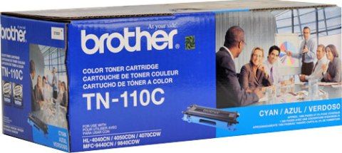 Brother TN-110C Toner cartridge, Laser Print Technology, Cyan Print Color, 1500 Pages Duty Cycle, 5% Print Coverage, Genuine Brand New Original Brother OEM Brand, For use with Brother Printers HL-4040CN, HL-4070CDW and MFC-9440CN (TN-110C TN 110C TN110C)