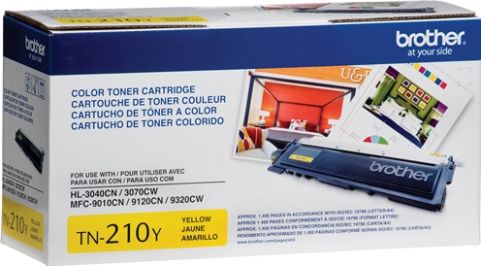Brother TN-210Y Toner cartridge, Toner cartridge Consumable Type, Laser Printing Technology, Yellow Color, Up to 2200 pages Duty Cycle, Genuine Brand New Original Brother OEM Brand, For use with HL3040CN and HL3070CW / MFC9010CN, 9120CN, 9320CW Brother Printers (TN-210Y TN 210Y TN210Y)