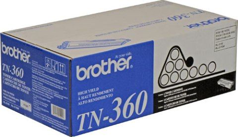 Brother TN360 Black Toner Cartridge, Laser Print Technology, Black Print Color, 2600 Page Duty Cycle, 5% Print Coverage, Genuine Brand New Original Brother OEM Brand, For use with Brother Printers MFC-7440N, MFC-7840W, DCP-7030, DCP-7040, HL-2140 and HL-2170W (TN360 TN-360 TN 360)