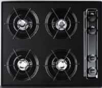 Summit TNL033 Built-in 24" Wide Gas Cooktop in Black, Four burners with 9000 BTU's, Electronic/gas spark ignition, Porcelain cooking surface, Convertible with kit, Recessed top, Porcelain enameled steel grates, Dial controls, Painted surface, 22.63" Cutout Width, 18.63" Cutout Depth, 3.75" H x 24" W x 20" D, Made in the USA (TNL-033 TNL 033 TN-L033 TNL033) 