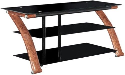 InnovEx TO052GBW Nexus EZ 52 TV Stand, Burl Wood; 8mm tempered top glass holds up to 60 inch flat screen TV; UV coated steel frame brings a touch of style to the sleek arc design; Superior strength steel frame; Tempered, heavy-duty glass and top shelf alone can hold up to 130 pounds; Provide ample open shelves that allows air flow for cooling down components; UPC 811910015226 (TO-052GBW TO0-52GBW TO052-GBW)