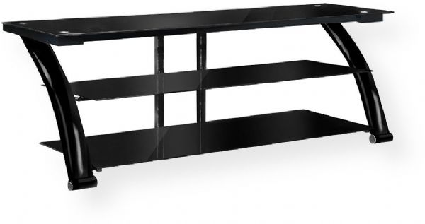 InnovEx TO065G29 Nexus EZ 65 TV Stand, Black; 8mm tempered top glass holds up to 75 inch flat screen TV; Sleek arc design brings a touch of contemporary style; Superior strength steel frame; Three tiered glass shelves makes housing all the AV and gaming equipment you own a breeze; UPC 811910016520 (TO-065G29 TO0-65G29 TO065-G29 TO065G-29 EZ65 EZ-65)
