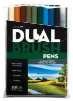 Tombow 56169 Dual Brush 10 Color Landscape Pen Set; Set of 10 colors; Blendable colors, two tips in one pen  flexible nylon fiber brush tip and fine point hard nylon tip; Both tips are fed from the same ink reservoir ensuring exact color match; Water based, odorless inks are acid free and AP non-toxic; Dimensions 8.00" x 5.5" x 0.5"; Weight 0.35 lbs; UPC 085014561693 (56169 DUAL-56169 BRUSH-56169 TOMBOW56169 TOMBOW-56169) 