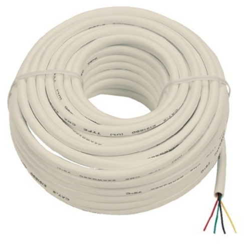RCA TP004R 100 foot in-wall Round Line Cord, Runs a phone line to extra jacks, Round phone line cord, UL-approved for in-wall use, Insulated phone station wire, Connects to junction boxes and wall plates, Four wire system works with one or two phone lines, UPC 079000319016 (TP004R T-P004R)