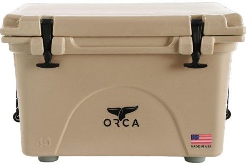 ORCA Outdoor Recreational Company of America TP040ORC Tan 40 Quart Roto Molded Cooler; 100 percent made in the USA; Are roto-molded in America's heartlands, lockable and come with a lifetime guarantee; Premium insulation that keeps your food and drinks cold and makes ice last days longer; UPC 040232017148 (TP-040ORC TP 040ORC TP040-ORC TP040 ORC)