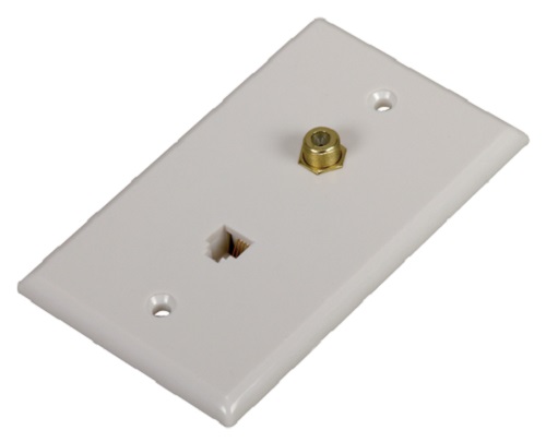 RCA TP062WHR RG6 RG59 Coaxial Cable And Phone Wall Plates, Connects phone to wall jack RF, Comes in white, Comes with a warranty, UPC 079000309826 (TP062WHR T-P062WHR)