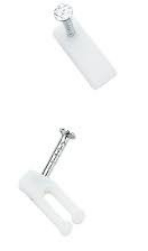 RCA TP103R Flat Nail-in Cable Clips, Cleans up phone line installation for professional look, Clips on baseboard or along flat surface of wall, Includes 20 clips, Clips are white, Lifetime warranty, UPC 079000312772 (TP103R TP-103R)