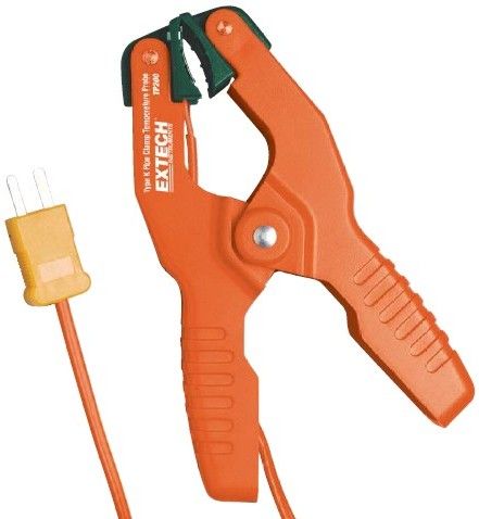 Extech TP200 Type K Pipe Clamp Temperature Probe, Hands-free superheat/subcooling temperature measurement, Spring-loaded jaw for secure grip on pipe from 0.25