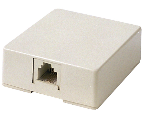 RCA TP265R Surface-mount Baseboard Phone Jack, Connects to phone wire and mounts a modular phone jack on your baseboard, Allows use of standard phone connector, Ivory finish, Four wire system works with all two or four wire systems, Lifetime warranty, UPC 079000404118 (TP265R TP-265R)
