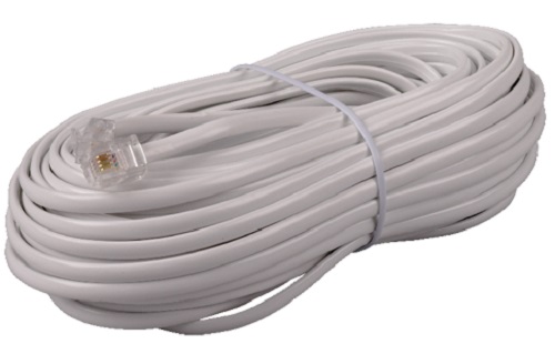 RCA TP443WHR 50 foot Phone line Cord, Connects your phone or modem to a phone outlet, Standard phone connectors on both ends, White color cord, Connect two phone devices together or connect a phone to a wall jack, Lifetime warranty, UPC 044476053085 (TP-443WHR TP443WHR)